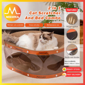 MIZONA 2 In 1 Cat Scratcher And Bed Combo Sofa Protector With Transparent Cat Tunnel Toy For Play And Rest Papan Cakar