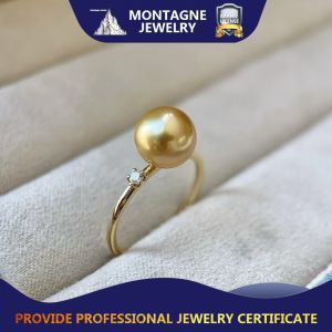 Montagne Jewelry 18k Gold Ring for women Diamond Inset Design Fine Jewellery Natural 8-9mm South Sea pearlsGolden Pearl Ring