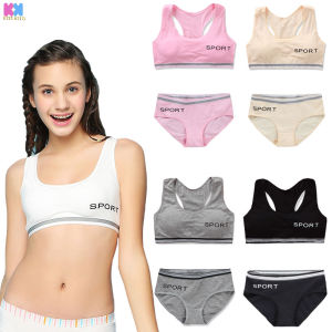 Girls Bra 1 set Panties Cotton Sports Teenage Underwear Vest kids Students Primary school 9-16 years No Steel Ring Bra Puberty Clothing Wireless Korean Bra Camisole