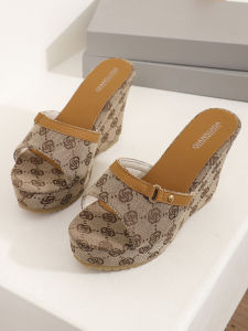 [Free Shipping] 2026 Summer New Large Size Wedge Heel Denim Slippers for Women Open-Toe Round-Head Sandals