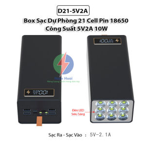 Box sạc dự phòng 21 cell pin 18650 đèn pin siêu sáng sạc nhanh QCPD 3.0 22.5W sạc nhanh không dây 15W Nam Châm Từ Tính (Không gồm pin)