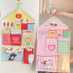 THREADJOY หลายชั้น กระเป๋าแขวนเก็บของในหอพัก ประหยัดพื้นที่ น่ารัก กระเป๋าแขวนการ์ตูน ใช้งานได้จริง ผ้าอ็อกซ์ฟอร์ด กระเป๋าเก็บของติดผนัง สำหรับบ้าน