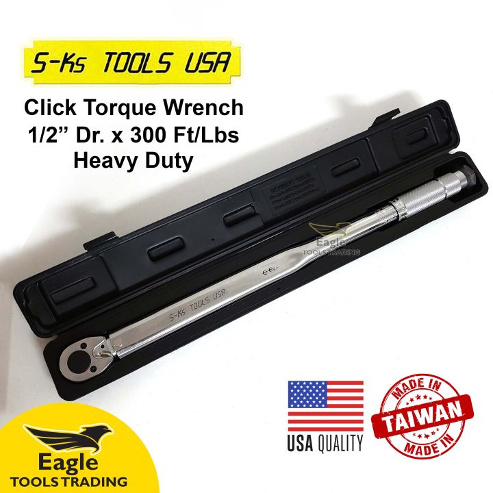 Heavy Duty Click Torque Wrench 1/2  Dr x 50-300 Ft/Lbs  S-ks Tools USA 1300A | Meter Kilograms (at the back)