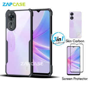 3in1 Case Oppo A58 5G Armor Fushion Casing Free Tempered Glass Dan Skin Carbon