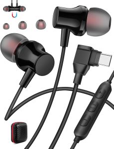 USB C Headphones with Mic in Ear Type C Wired Earbuds Stereo Magnetic Snap S M L Ear Tips Call & Track Control USB-C Earphones for iPhone 17 16 15 iPad Samsung S25 Pixel 10 Pro XL Black
