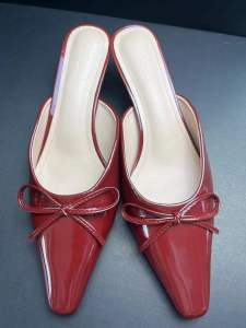 E2025 New Ladies Kitten Heel Pointed Toe 3cm Sandals Mules Plus Size 40 41 42 Women Bow ShoesL730