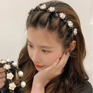 YOCKY Rhinestone Lazy Girls Hair Braider Hair Hoops Pearl Flower Braided Tools Hairband Kawaii Twist Clips Hair Toothed Headband Hair Styling Accessory