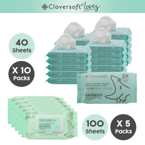 ❤️ Cloversoft Loves Official Bundle Bamboo Organic Antibacterial Wet Wipes [40|100 sheets]