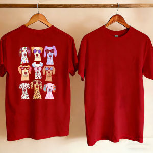 [Local Stock] HBESTY  Funny Cartoon Dogs Colorful Faces Graphic Print Oversized Fit Short Sleeve T-Shirt for Beach Style Summer Beach Vacation Tops
