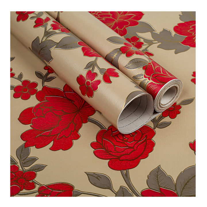 HM wallpaper Red Flower design wallpaper 10 meters by 45cm self