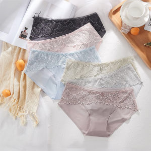 5PCS/Set M-XL Women Seamless Underwear Ice Silk Panties Cotton Crotch Ultra-thin Low-waist Lace Briefs