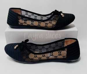 EYZA-flat shoes wanita sepatu wanita sepatu balet wanita sepatu pita jala hitam sol karet sepatu terbaru