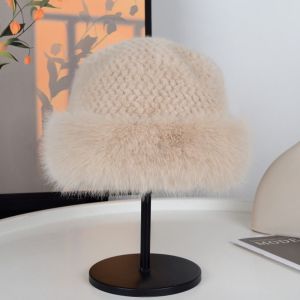 PANE5 Korean Style Fluffy Fur Hat Brimless Warm Winter Hat Simple Imitation Mink Fur Panama Cap Women