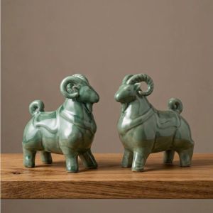 Tượng gốm linh vật dê trang trí decor để bàn tượng dê đinh mùi men hỏa biến tượng dê vẽ