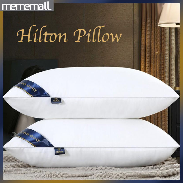Hilton White Goose Down Pillows Queen Size Set of 2 Fluffy Chamber Bed