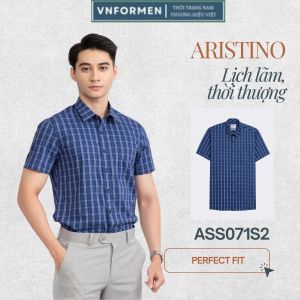 ( SIZE 38) Áo sơ mi kẻ sọc ngắn tay ARISTINO chất cotton mềm mát form suông tà bằng ASS071S2