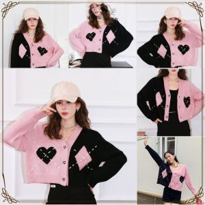 Cardigan Rajut Wanita Vneck Lengan Panjang Motif Love 2 Tone Outwear Style / Cardy Kombinasi Knitwear Sweater Women Fashion SE P372