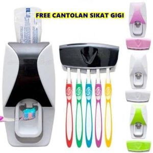 Dispenser Odol 5 Slot Sikat Pasta Gigi 1 Paket Kotak Gantungan Toothpaste Brush Wadah Sikat Gigi Bisa Tempel