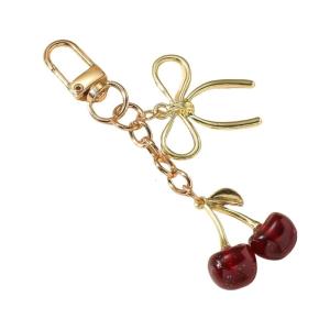 Elegant Cherries Blossom Keychain With Bowknot Charm Metal Pendant For Valentine Halloween Gift Metal Bag Charm