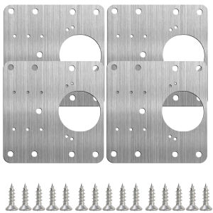 【Bella Room】 2/4 Set 8-Hole Universal Stainless Steel Hinge Fixing Plates with Screws 9cm Cabinet Repair Rustproof Fixing Plate Kit