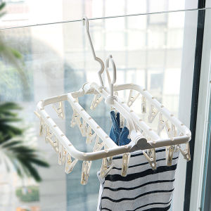 JustLiving Giá Treo Quần Áo 32 Kẹp Móc Treo Khăn Giặt Gấp Gọn Bằng Nhựa Giá Phơi Đồ Đa Năng Giá Treo Ngoài Cửa Ban Công Cửa Sổ Hàng Rào