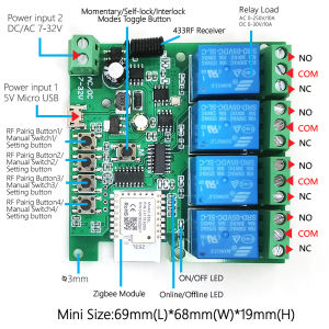 Tuya โมดูลสวิตซ์  รีเลย์อัจฉริยะแอพนำสมัยซิกบี1/2/4ช่อง Ac/dc 7-32V USB 5V Rf/ แอปไร้สายรีโมทคอนโทรลอัจฉริยะบ้านพร้อม Alexa Point Action Interlock รีโมทคอนโทรลไร้สายรีโมทคอนโทรลประตูโรงรถการเชื่อมโยงฉากม่านไฟฟ้า