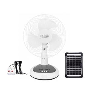 NSS Solar electric fan with charger and 2 bulbs with solar panel 220v Ac stand fan 14 inch desktop electric fan Outdoor Fan