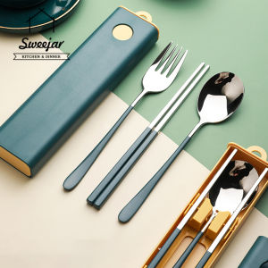 SWEEJAR 304 Stainless Steel Portable Cutlery Set with Storage Box Fork Spoon Chopsticks Tableware Set