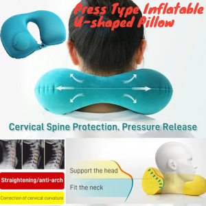 Press Type Inflatable U-Shaped Pillow Folding Neck Pillow Outdoor Portable Travel Pillow Headrest Cushion Camping 充气枕