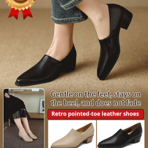 Retro Pointed Toe Flats Womens Lambskin Shoes/Comfortable Vintage Shoes/Soft Leather Flats/Chic Work Style For Ladies