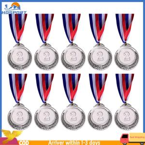 【Hospor】10Pcs Gold Award Medals Zinc Alloy Silver Award Medals with Neck Ribbon Winner Medals 2 Inch for Classrooms Office Games