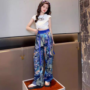Setelan Anak Perempuan Import Size Tanggung Star Bling-Bling Kulot Tali Crop D Lengan Pendek Terbaru
