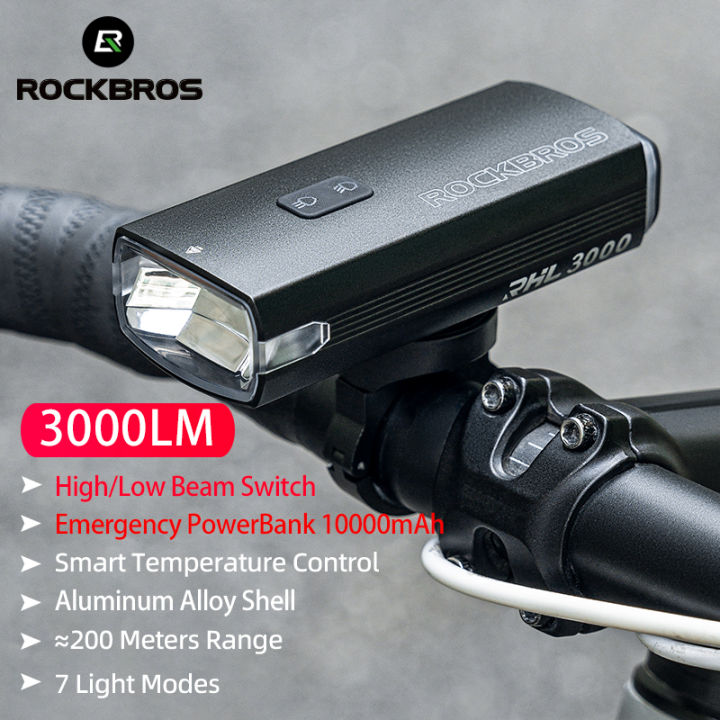 ROCKBROS 3000LM đèn đầu xe đạp 10000mAh Đèn pin khẩn cấp Powerbank đèn ...