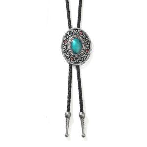 Bolo Tie for Men Western Cowboy Style Necktie with Carved Turquoise Buckle Gentleman Formal Meeting Costume Accessories