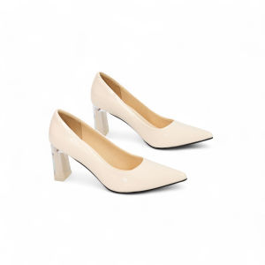 Giày Cao Gót 7cm Da Bóng Đế Vuông Thon Phối Mica Pixie X554