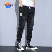 Mens Light-colored Jeans 2024 New Loose-legged Pants Overalls Harem Cropped Pants Trendy Casual Pants