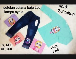 Setelan celana baju Panjang LOL Lampu Nyala 514 / atas bawah nyala