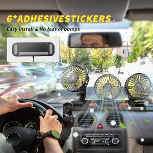 Three /Dual Headed Car Fan Portable 12V 24V USB Automotive Fan 360° Adjustable Electric Truck Fan Vehicle Fan Air Cooling Fans With Parking Number Card