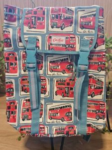 Cath Kidston | Matt Coated Drawstring Buckle Backpack | London Bus Print มือสองของแท้100%