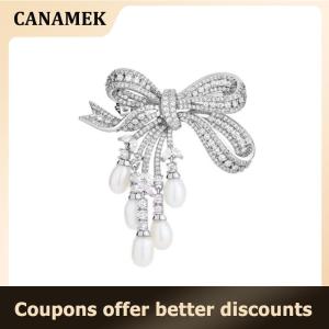 【 CANAMEK 】 Luxury Zircon Pearl Bowknot Tassel Fashion Brooch Pins For Women Creative Handmade Suit Corsage Pins Clothing Accessories Gifts