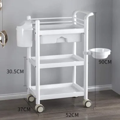 Xe Đẩy Nhựa 3 Tầng Có Thùng Rác Bát Nhựa | Xe Đẩy Sọt Rác | Kệ Nhựa 3 tầng Cao Cấp Cho Spa