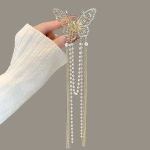 【PrettySet】Korean Butterfly Pearl Tassel Hair Clip Women Crystal Simple Hair Claw Clip Shark Crab Clips Girls Hairpin Hair Accessories