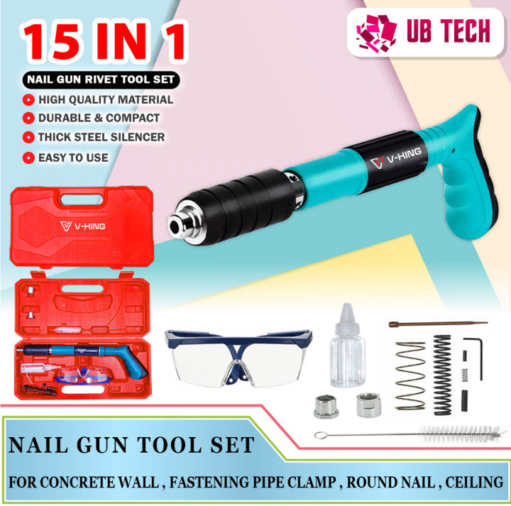 Round Tacker V-KING Nail Gun Tufting Rivet Tool Set for Concrete Wall , Fastening ...
