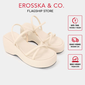 Erosska - Sandal nữ đế xuồng phối dây quai ngang dây mảnh cao 7cm màu nâu - SB036