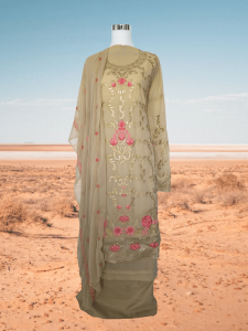 (Ready Stock) Dazzling Series | Semi-Stitch Material | Georgette | Export Quality | Wedding Wear | Embroidered | Sequins | Brown | Bollywood | Baju Kurung | Indian | Pakistani | Arabic | Ethnic |