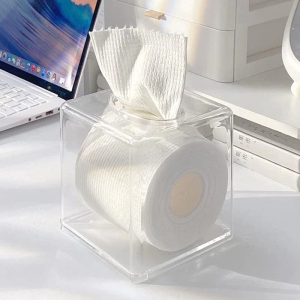 MEILKEA Acrylic Tissue Case Transparent Clear Tissue Holder Roll Paper Storage Box Craft Home Supplies