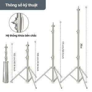 Tripod Inox Cao Cấp 2.8m – Hỗ Trợ Máy Ảnh Chuyên Nghiệp & Đèn Chiếu Sáng Studio
