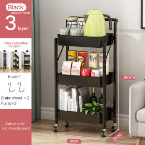 GUGA Kitchen Storage Rack Foldable Kitchen Trolley Stainless Steel Storage Basket Storage Rack Free Installation