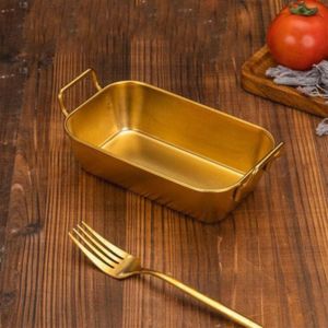 SIRENXI Hình vuông Tấm thép không gỉ Hàn Quốc Bền Có tay cầm Khay thức ăn chiên Sáng Tạo Bạc và vàng Đĩa đựng đồ ăn nhẹ Nhà
