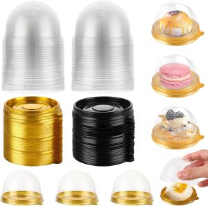 50pcs Mini Cake Containers with Clear Dome Lids Clear Plastic Cupcakes Containers Muffin Mooncake Holder Desserts Cupcake for Wedding Birthday Party